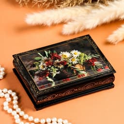 Шкатулка для украшений «Ромашки с ягодами в корзине», 10×14 см, лаковая миниатюра