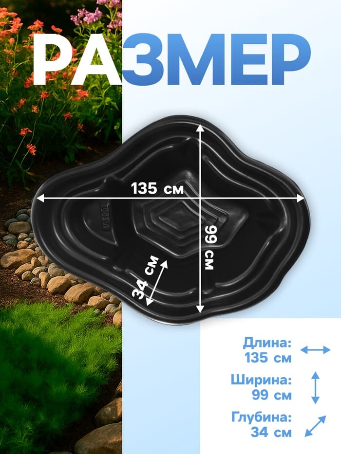 Пруд садовый пластиковый, 190 л, чёрный