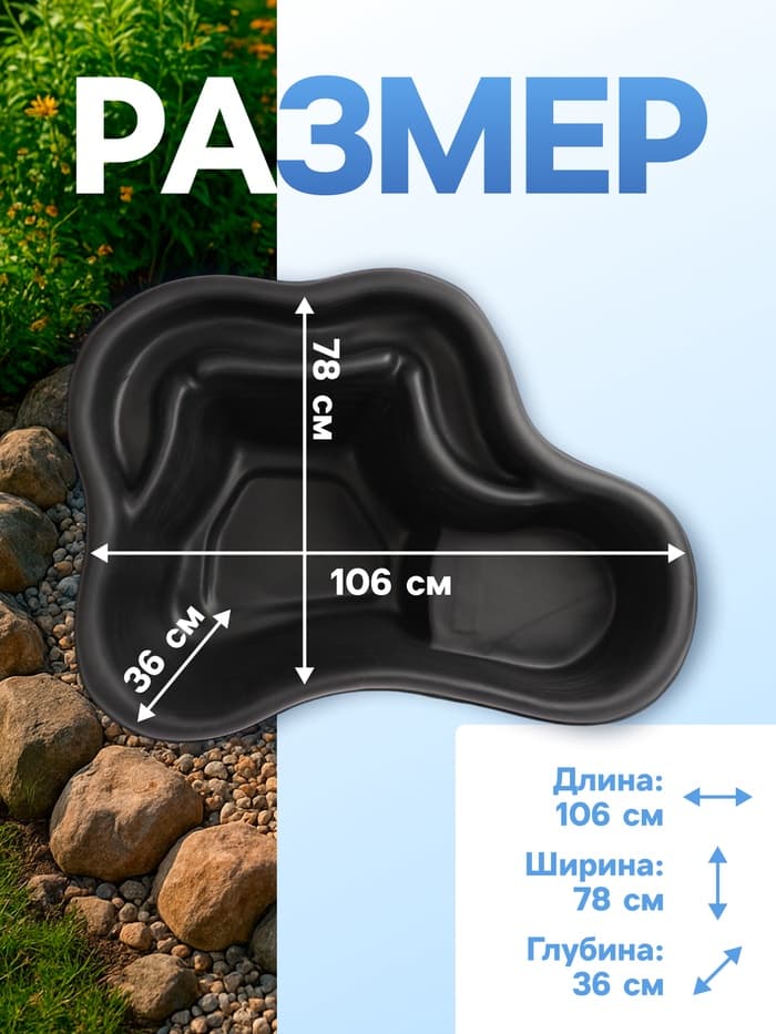 Пруд садовый пластиковый, 150 л, чёрный