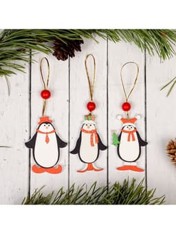 Ёлочная игрушка Лесная мастерская «Пингвинчики в шапочках», односторонняя, МИКС