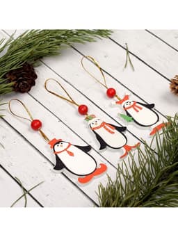 Ёлочная игрушка Лесная мастерская «Пингвинчики в шапочках», односторонняя, МИКС