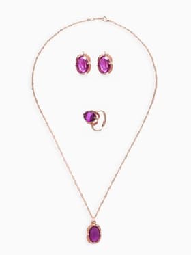 Гарнитур 3 предмета: серьги, кулон, кольцо безразмерное «Эдель», классик, фиолы в золоте, 45 см