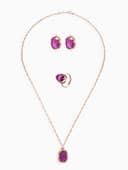 Гарнитур 3 предмета: серьги, кулон, кольцо безразмерное «Эдель», классик, фиолы в золоте, 45 см