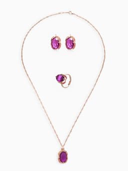 Гарнитур 3 предмета: серьги, кулон, кольцо безразмерное «Эдель», классик, фиолы в золоте, 45 см