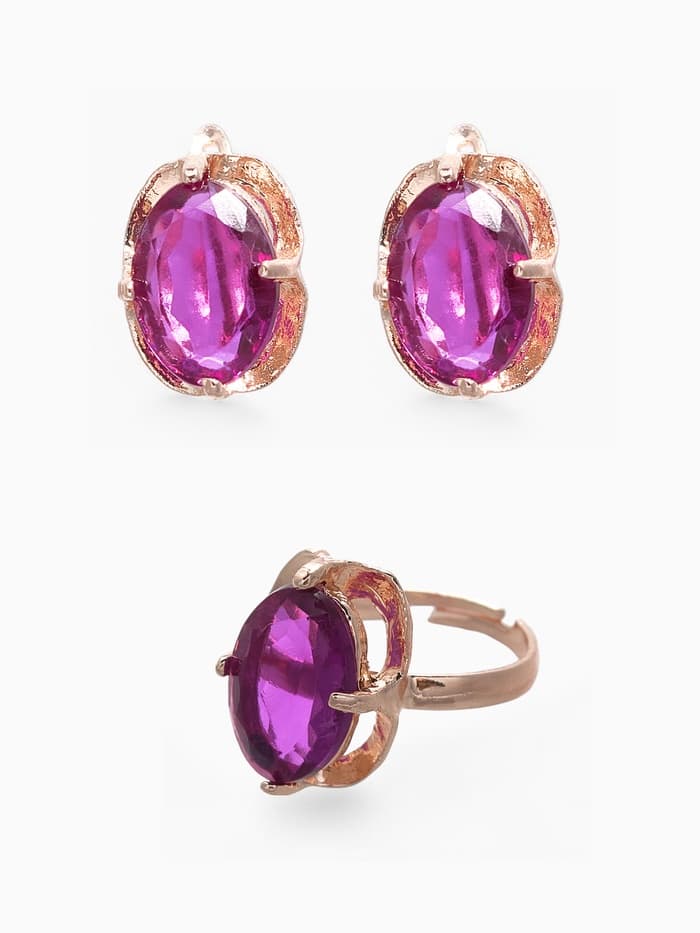 Гарнитур 3 предмета: серьги, кулон, кольцо безразмерное «Эдель», классик, фиолы в золоте, 45 см