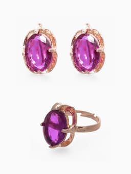 Гарнитур 3 предмета: серьги, кулон, кольцо безразмерное «Эдель», классик, фиолы в золоте, 45 см