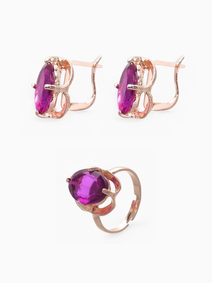 Гарнитур 3 предмета: серьги, кулон, кольцо безразмерное «Эдель», классик, фиолы в золоте, 45 см