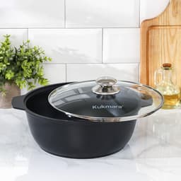 Жаровня KUKMARA «Традиция», 4 л, d=26 см, стеклянная крышка, антипригарное покрытие, чёрная