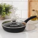 Сковорода KUKMARA «Традиция», d=22 см, стеклянная крышка, пластиковая ручка, антипригарное покрытие, литой алюминий, чёрная