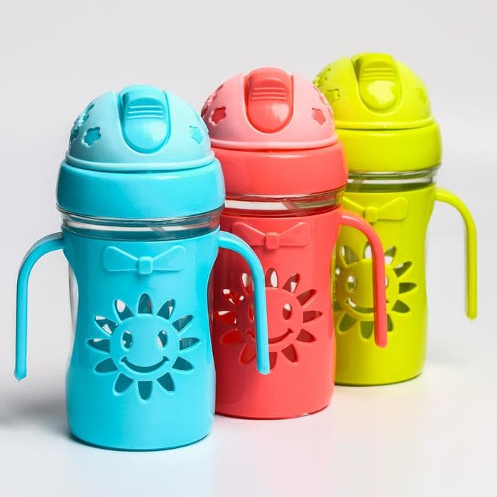 Поильник детский Крошка Я «Солнышко» с силиконовой трубочкой, от 9 мес., 250 мл., с ручками, цвет МИКС