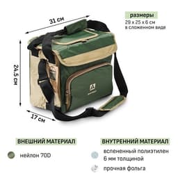 Термосумка «Арктика» на молнии, объём 10 л, с люком, зелёная