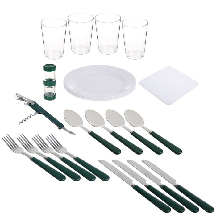 Термосумка с набором посуды, на 4х человек, для пикника, 13.5 л, 34×24×31 см, зелёная