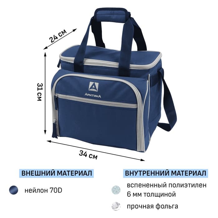 Термосумка «Арктика», с набором для пикника на 4 человека, 13.5 л, 31×34×24 см, синяя