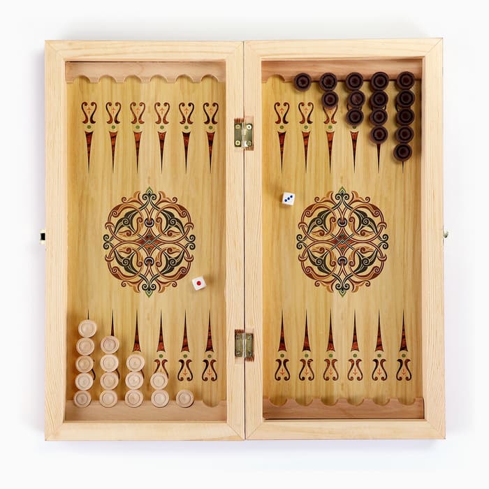 Настольные игры 3 в 1 «Мозаика» шахматы, нарды, шашки, доска деревянные, большие, 40×40 см