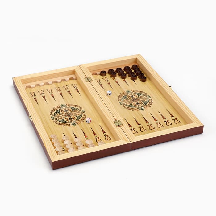 Настольные игры 3 в 1 «Мозаика» шахматы, нарды, шашки, доска деревянные, большие, 40×40 см