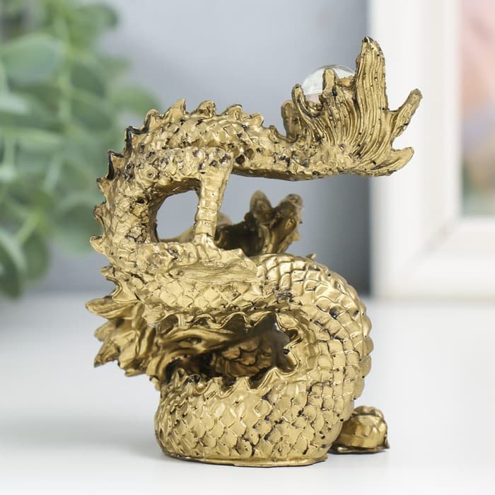 Нэцкэ фигурка «Дракон с шаром», полистоун, под бронзу, 10.5×7.5×6.5 см