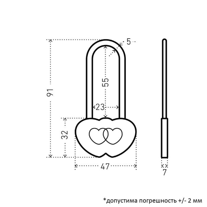 Замок навесной «АЛЛЮР» Сердечко, 240×24 мм, 2 ключа, латунь