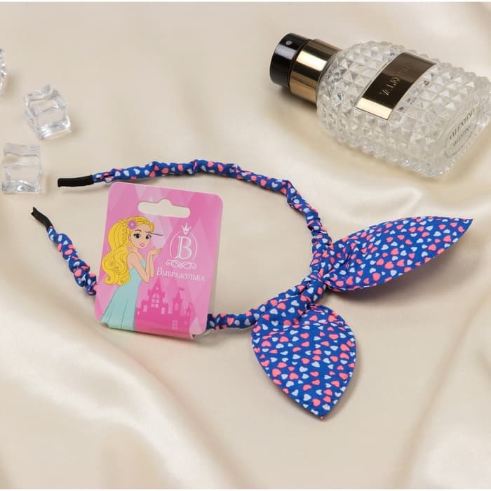 Ободок для волос Выбражулька «Веселые ушки», сердечки, синий