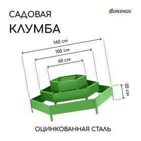 Клумба оцинкованная, 3 яруса, d=60–100–140 см, высота бортика 45 см, зелёная, Greengo