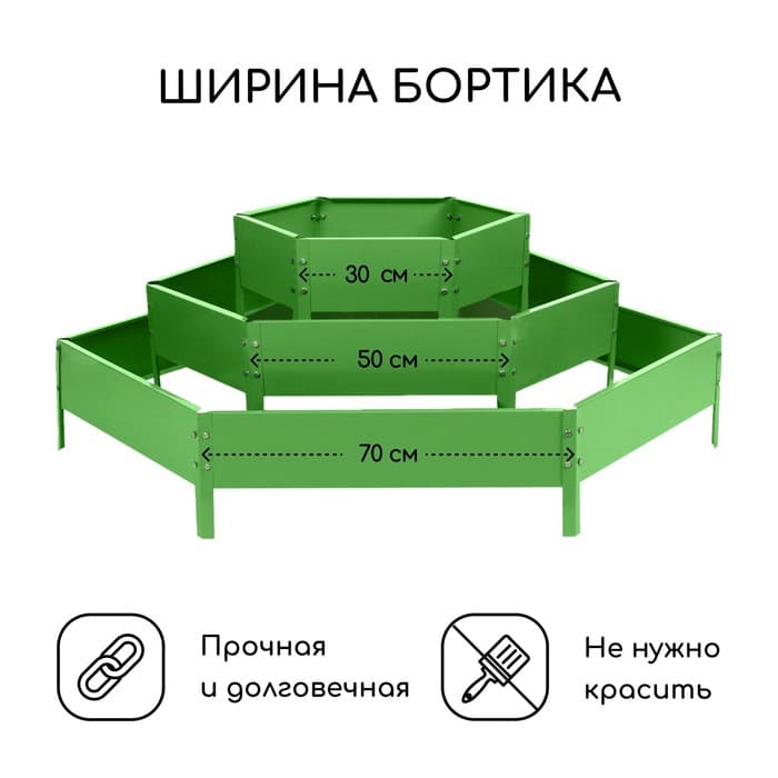 Клумба оцинкованная, 3 яруса, d=60–100–140 см, высота бортика 45 см, зелёная, Greengo