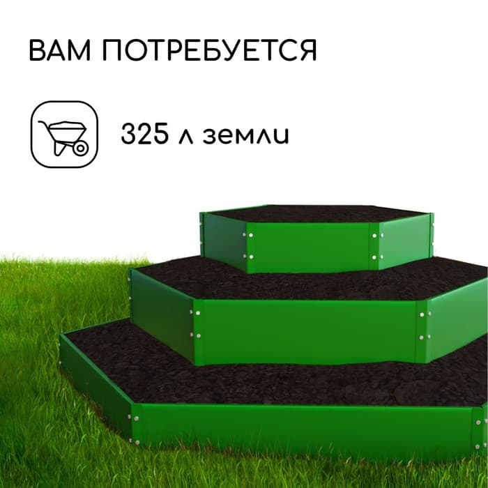 Клумба оцинкованная, 3 яруса, d=60–100–140 см, высота бортика 45 см, зелёная, Greengo