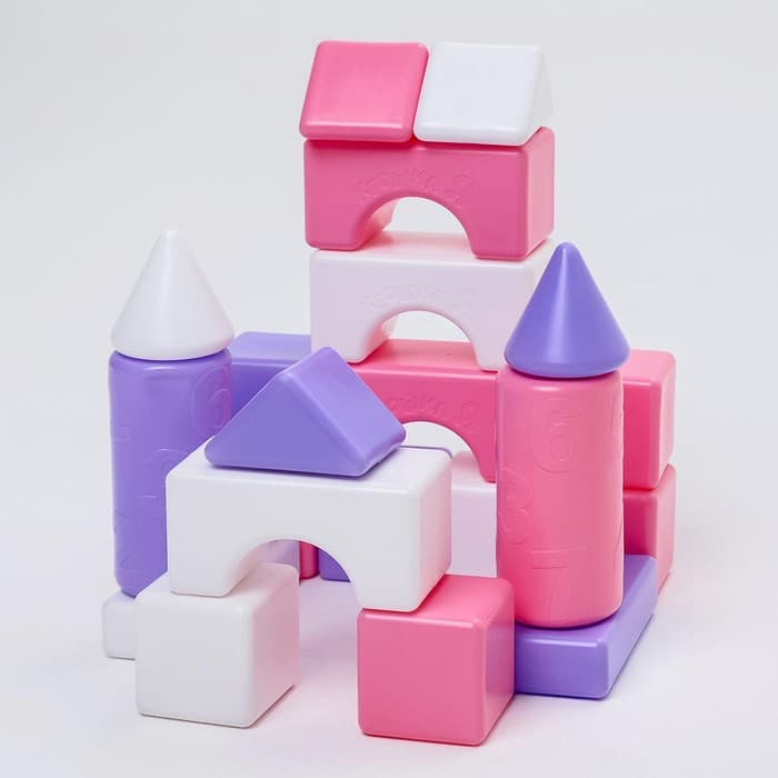 Кубики для малышей, пластиковые, цветные, 21 штука, 6×6 см, цвет розовый