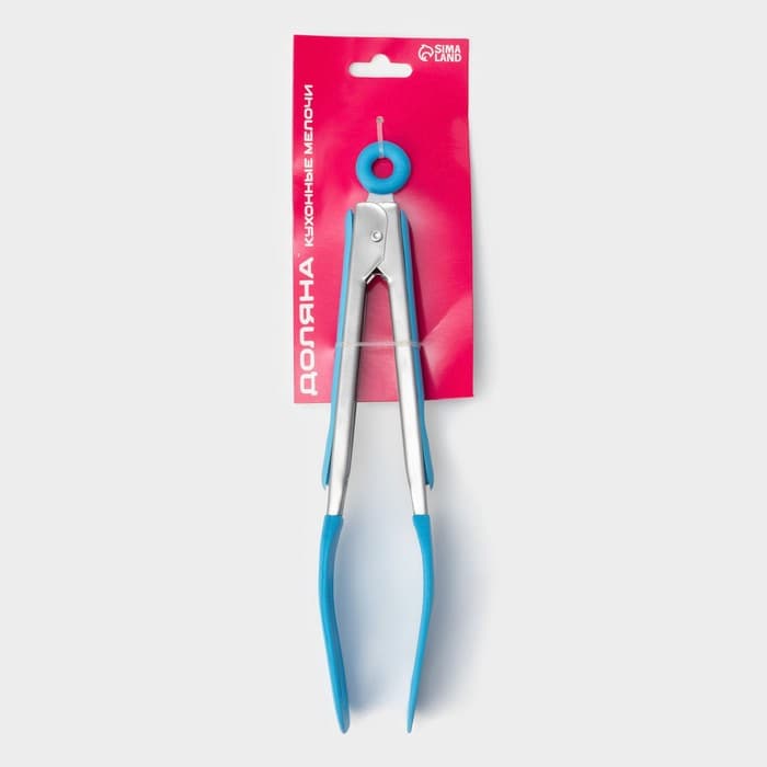 Щипцы кухонные Доляна «Лопатка», 25×5×3.5 см, голубой