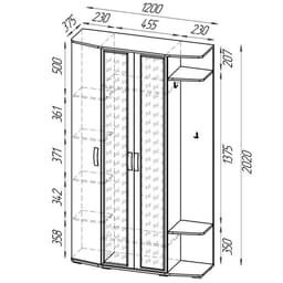 Прихожая «Паола», 1200×375×2020 мм, цвет венге/дуб сонома