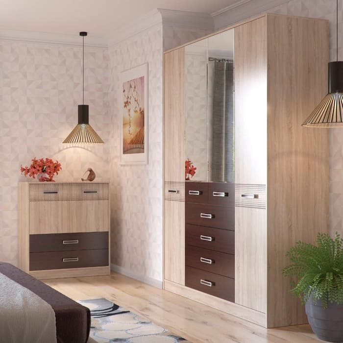 Комод напольный «Румба», 2 дверцы, 2 ящика, 900×430×1000 мм, цвет дуб сонома/венге