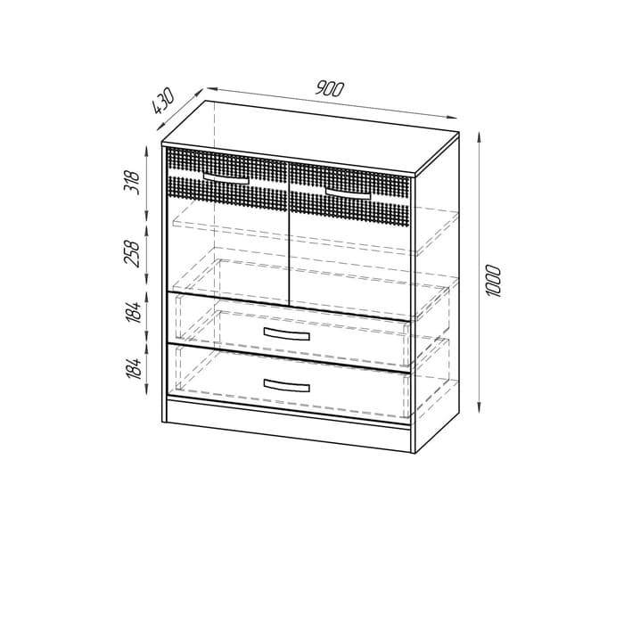 Комод напольный «Румба», 2 дверцы, 2 ящика, 900×430×1000 мм, цвет дуб сонома/венге