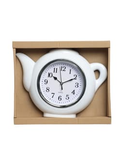 Часы настенные интерьерные, «Чайник», дискретный ход, d=13 см, 30×23 см, белые, от батарейки 1×АА