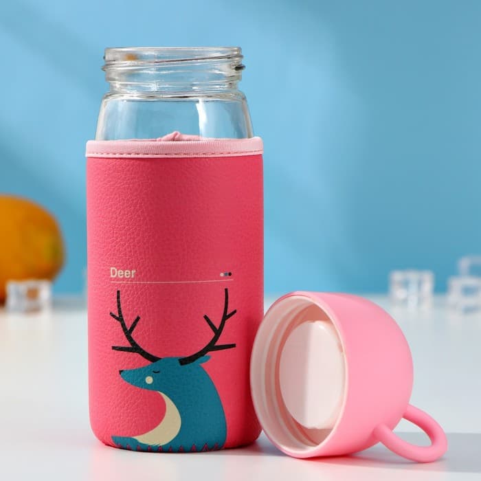 Бутылка для воды «Лесная банда», 420 мл, h=17 см, в чехле, стекло, МИКС