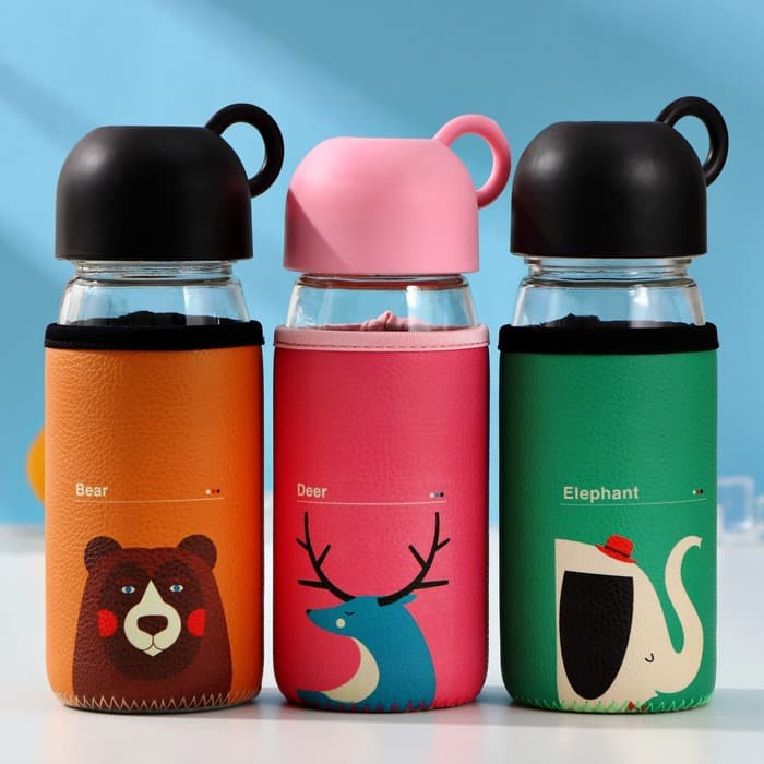 Бутылка для воды «Лесная банда», 420 мл, h=17 см, в чехле, стекло, МИКС