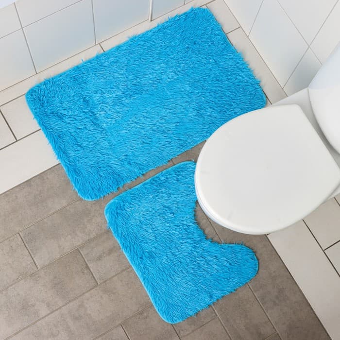 Коврики для ванной и туалета Доляна «Пушистик», 2 шт., 40×50, 50×80 см голубые