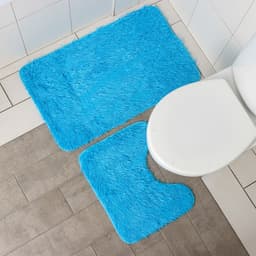 Коврики для ванной и туалета Доляна «Пушистик», 2 шт., 40×50, 50×80 см голубые