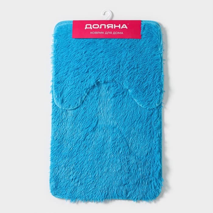 Коврики для ванной и туалета Доляна «Пушистик», 2 шт., 40×50, 50×80 см голубые