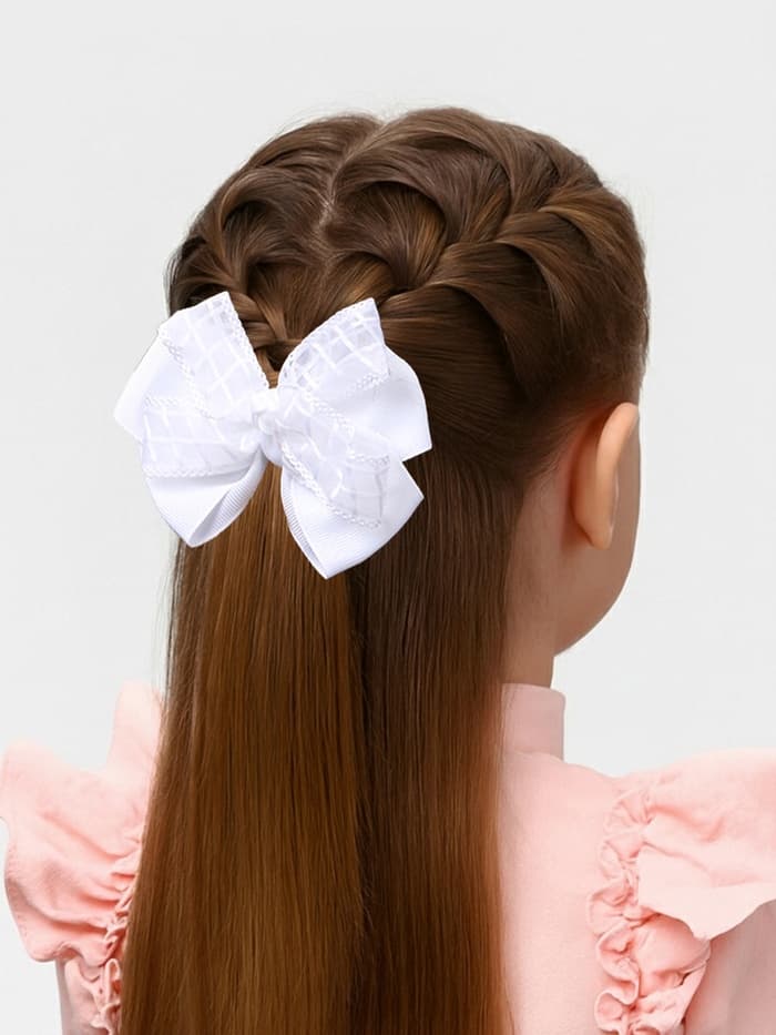 Бант для волос на резинке «Школьница», клеточка, 9 см, белый