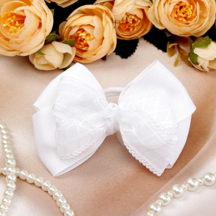 Бант для волос на резинке «Школьница», клеточка, 9 см, белый