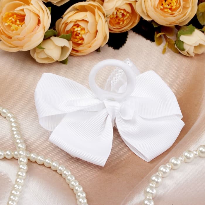 Бант для волос на резинке «Школьница», клеточка, 9 см, белый