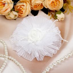 Бант для волос на резинке «Школьница», полосатик, d=9 см, белый