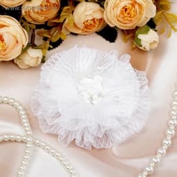 Бант для волос на резинке «Школьница», полосатик серединка, d=9 см, белый