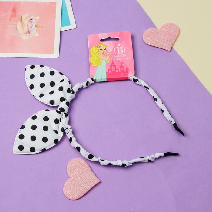 Ободок для волос Выбражулька «Веселые ушки», горох, белый