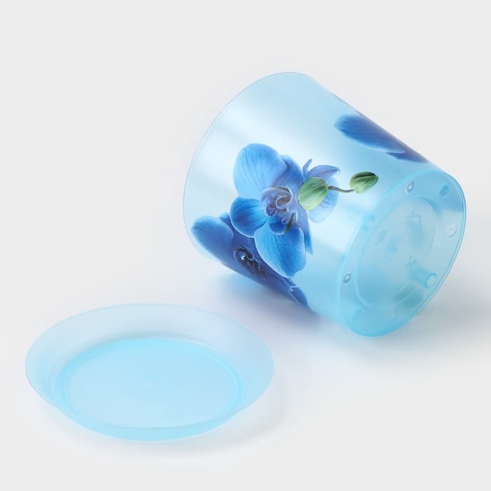 Горшок для орхидей с поддоном IDEA «Деко», 1.2 л, пластиковый, голубой