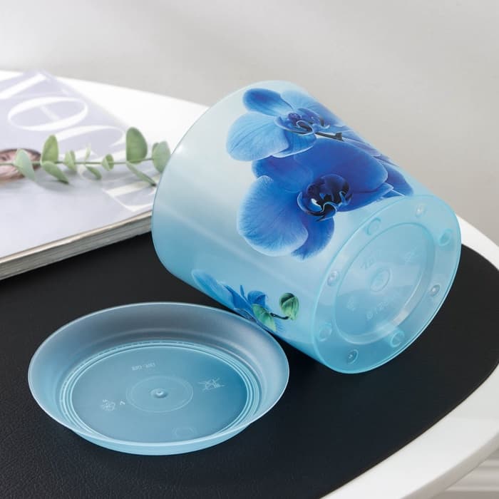 Горшок для орхидей с поддоном IDEA «Деко», 1.2 л, пластиковый, голубой