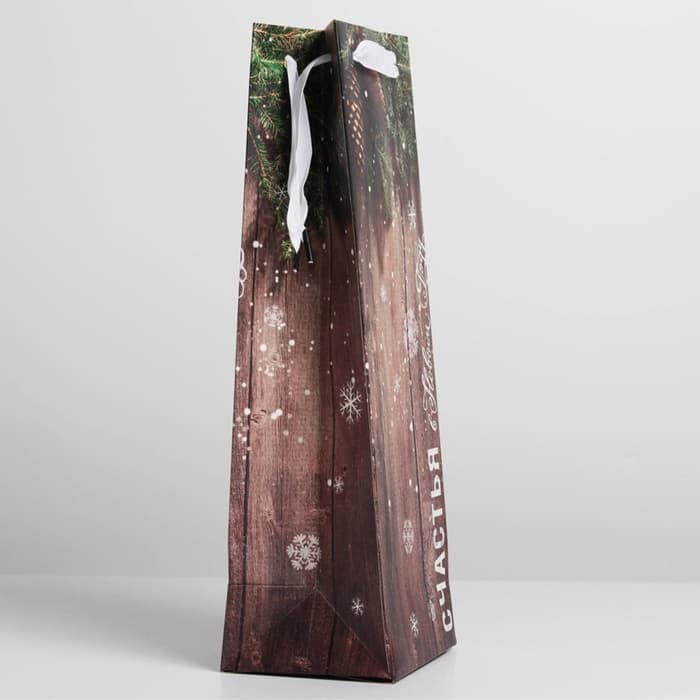 Пакет под бутылку подарочный новогодний ламинированный «Счастье в Новом году», 13×36×10 см