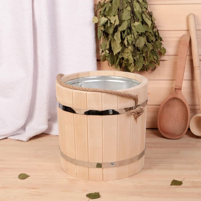 Ведро для бани и сауны, 7 л, липа, оцинкованная вставка, ручка - верёвка, «Добропаровъ»