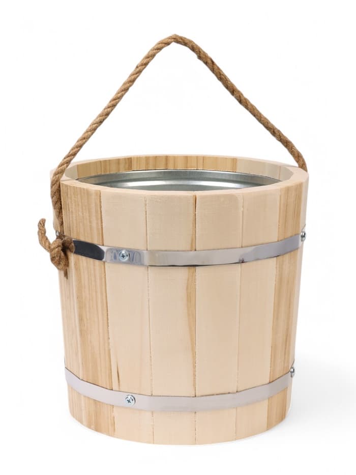 Ведро для бани и сауны, 7 л, липа, оцинкованная вставка, ручка - верёвка, «Добропаровъ»