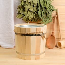 Ведро для бани и сауны, 10 л, деревянное, оцинкованная вставка, ручка - верёвка, «Добропаровъ»