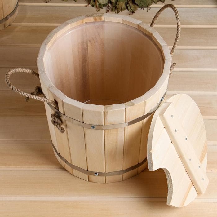 Запарник - ведро для бани и сауны, 13 л, липа, пластиковая вставка, с крышкой, «Добропаровъ»