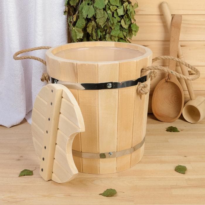 Запарник - ведро для бани и сауны, 9 л, липа, пластиковая вставка, с крышкой, «Добропаровъ»